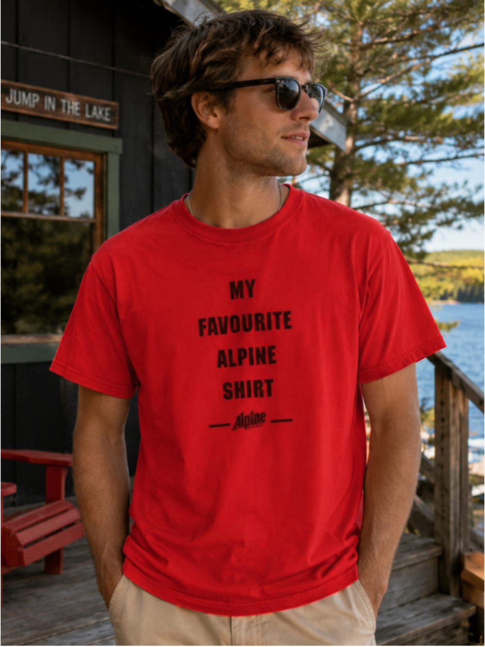 Vintage "My Favourite Alpine Shirt" Red Graphic Tee Sz L Retro Canadian